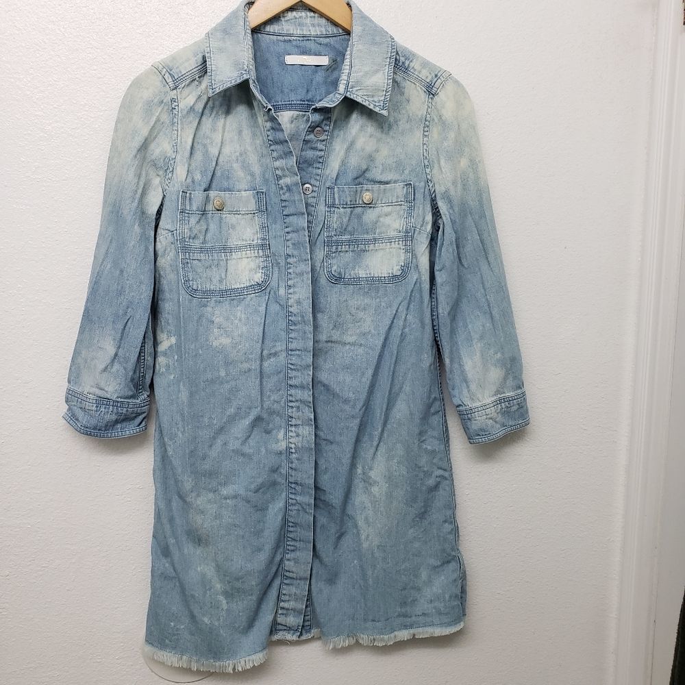 7 for all Mankind Bleach Wash Demin 3/4 Sleeve Mini Dress Size S